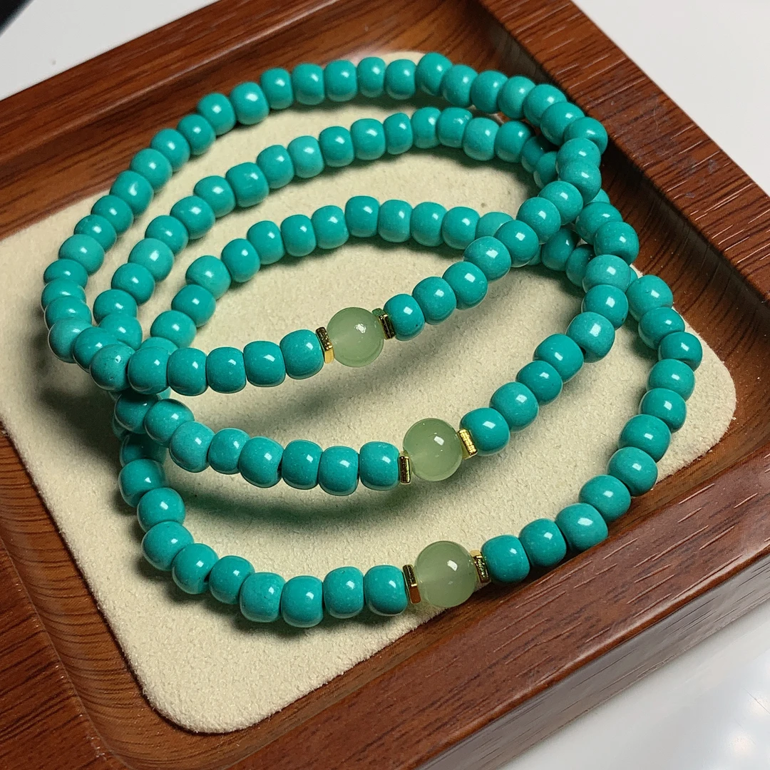 湖北十堰老矿料精美高瓷绿老型单圈手串