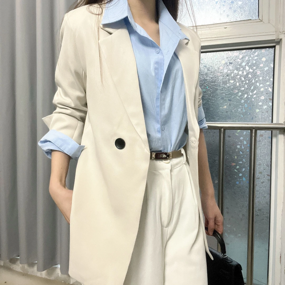 纽扣常规款女宽松型拼接西装西服小西装春秋韩版时尚PP