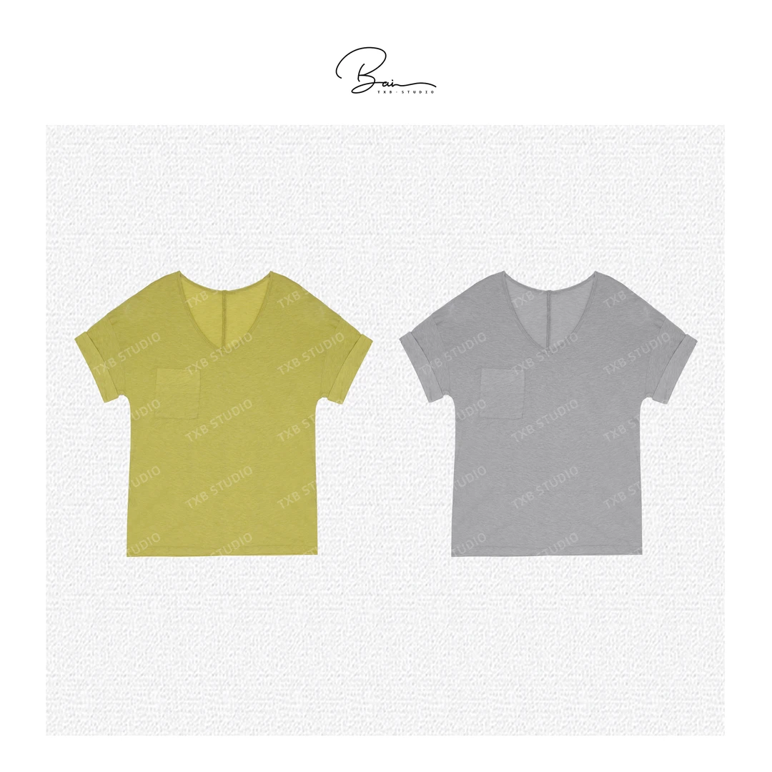 TXB 25夏棉质V领口袋舒适休闲百搭短袖T恤XB-7511