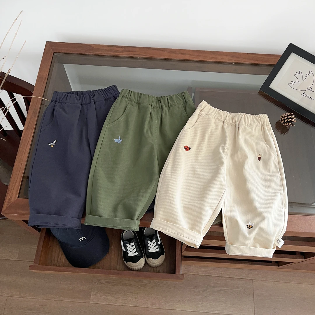 男女童春秋新款裤子婴幼儿北欧风卡通刺绣休闲裤小童帅气百搭长裤