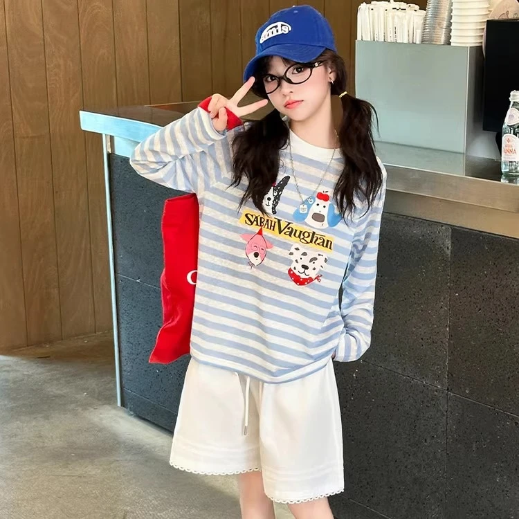 女童夏款长袖套装2025新款洋气防晒衫上衣冰感空调衫两件套夏季潮