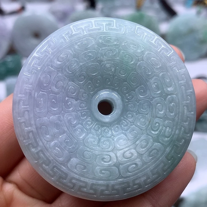 翡翠未镶嵌颈饰仿古平安扣两面工艺福利卡厚13+