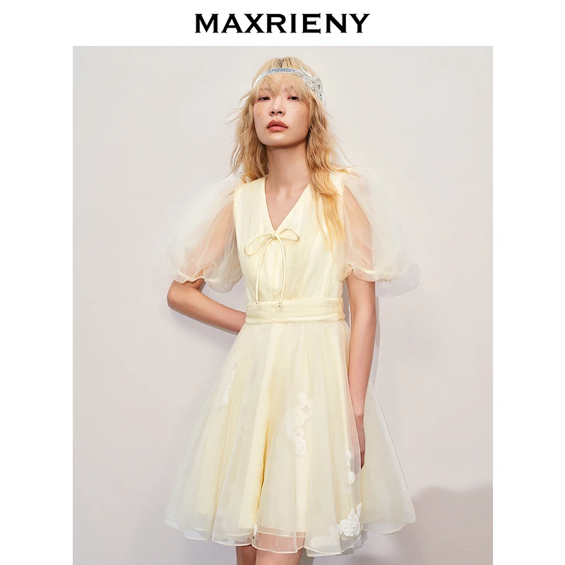 【林一专属】MAXRIENY甜美风华丽藤蔓刺绣娃娃裙