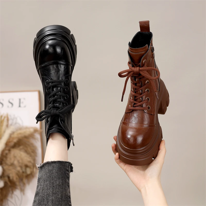 小个子厚底马丁靴女2025冬季新款粗跟增高复古羊毛加厚保暖雪地靴