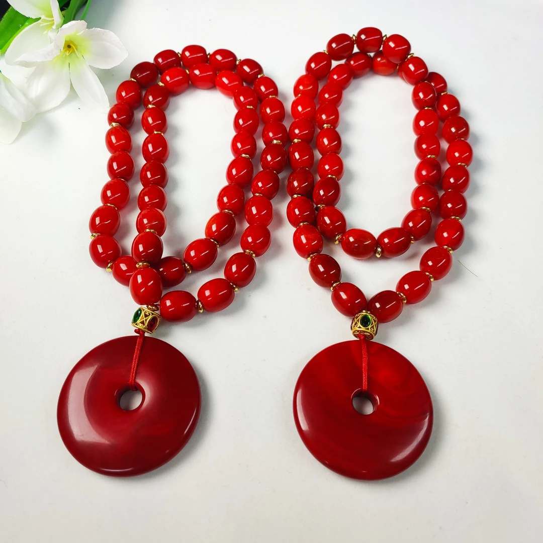 高端珍藏赤血金龙龙  珠项链平安扣多样性发一件