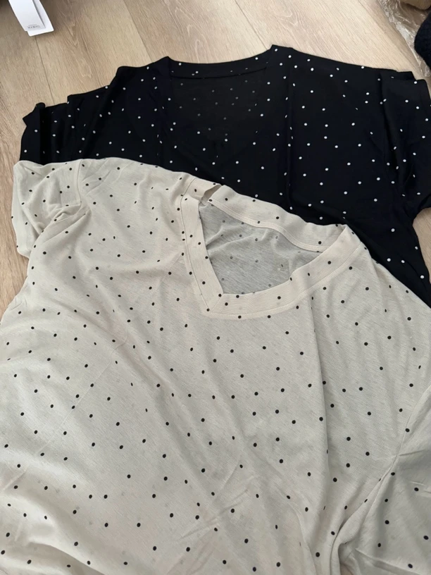 0011波点v领宽松大版短袖T恤套头上衣女