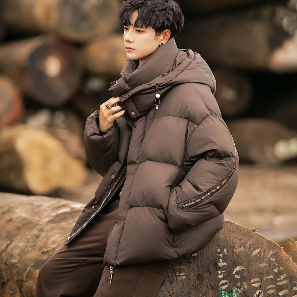 羽绒服男冬季2025新款男士连帽面包服宽松保暖加厚款休闲男装外套