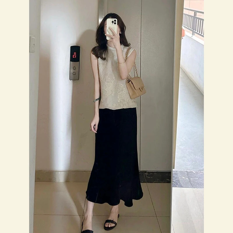 夏季新中式国风气质女神范高端精致上流社会提花背心连衣裙子套装