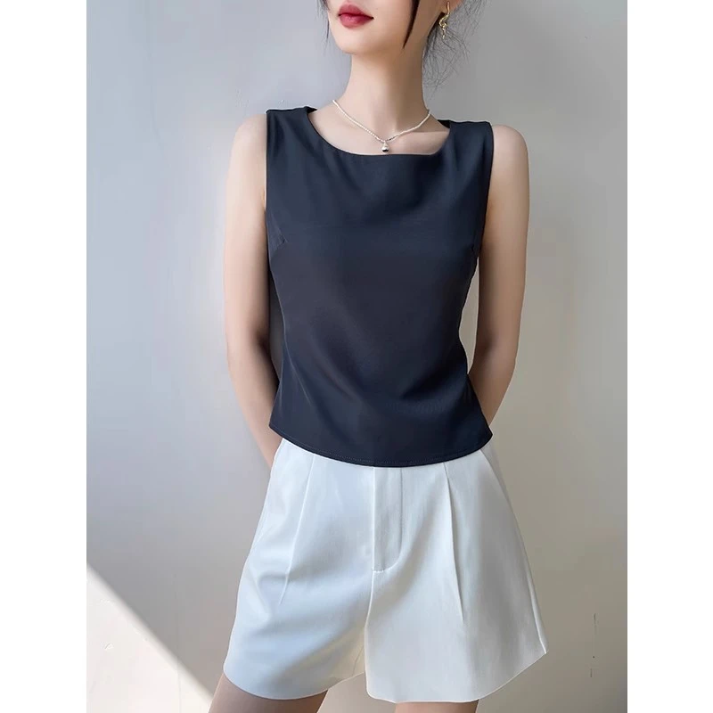 灰色西装吊带背心女内搭夏2025新款无袖外穿洋气露背绑带上衣百搭