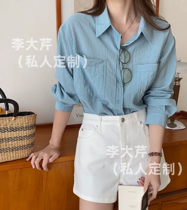 小贝壳扣肌理感防晒衬衫 气质设计感上衣薄款宽松双口袋村衣