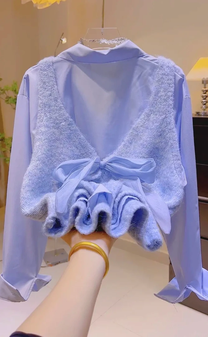 学院风sh88甜美蝴蝶结系带针织马甲背心女2024秋季新款毛衣减龄