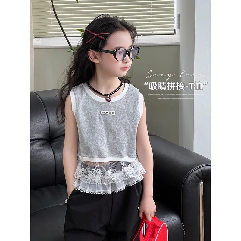 女童T恤夏季新款儿童韩版休闲背心中大童无袖上衣打底衫25040507