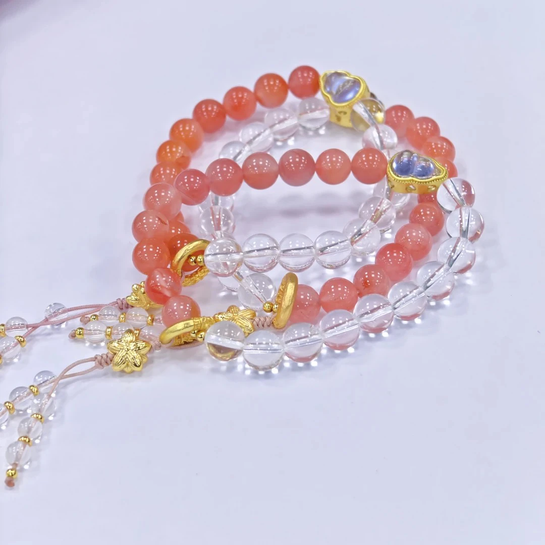 【书记甄选】原创南红配白水晶单圈手链多样式发一件约8mm MZ5629