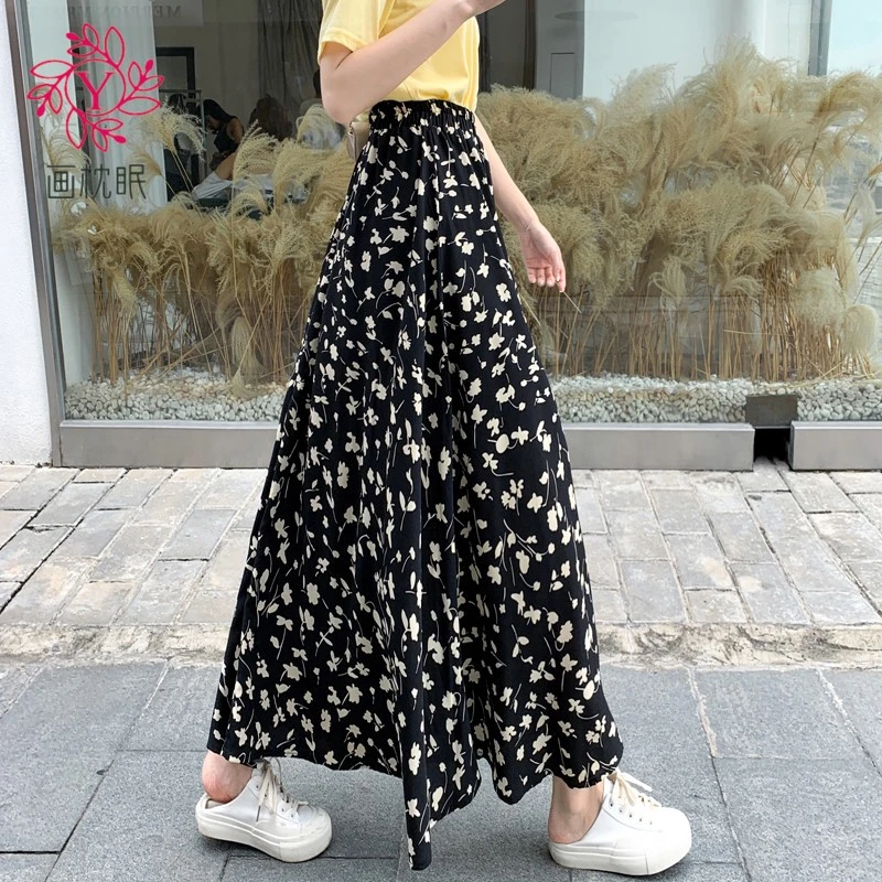 画枕眠雪纺碎花裙子半身裙夏新款气质遮胯大摆长裙高腰a字裙女装