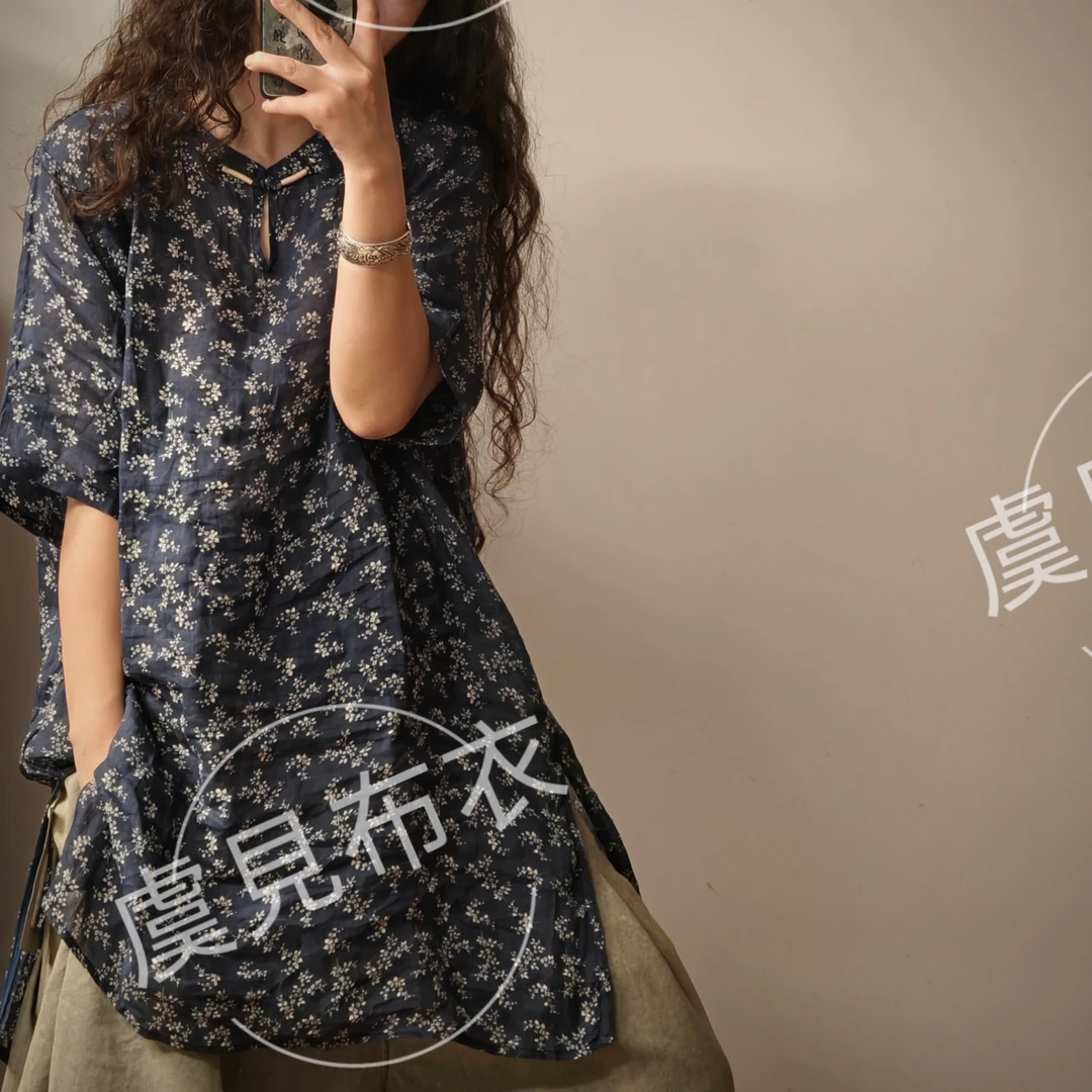 虞姑娘推荐   苎麻青花手工盘扣上衣【衣长86胸围128】