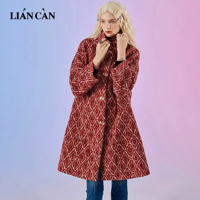 【莲灿】2024秋冬新复古波西米亚风中长款毛呢外套大衣7122463021