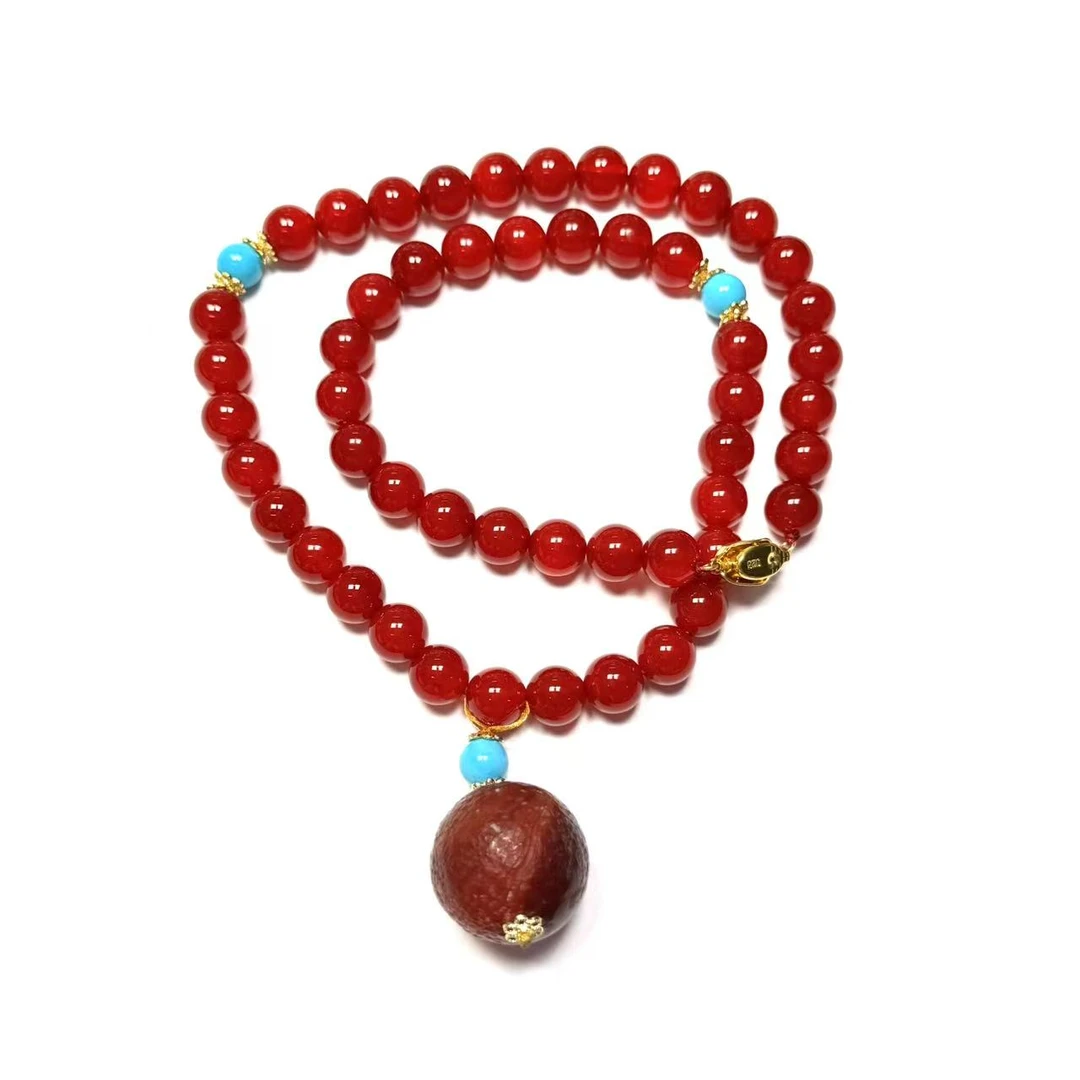 西玛红景天玛瑙吊坠玛瑙项链（尺寸：大24mm 小10mm）-JS157