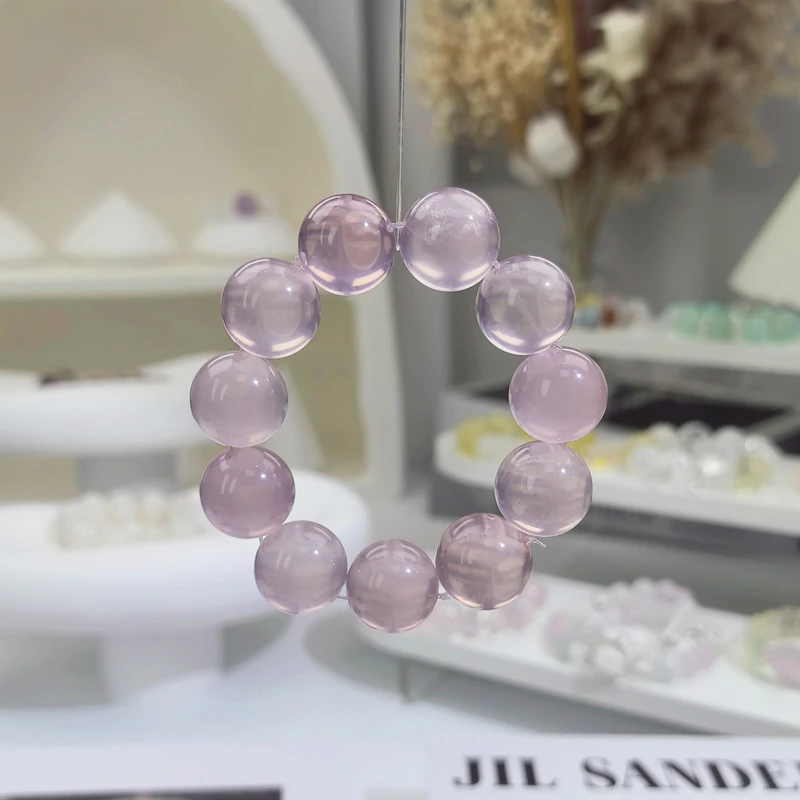 【风雪粉】天然水晶净体莫桑比克星光粉牛鼻孔手串多样性发其一