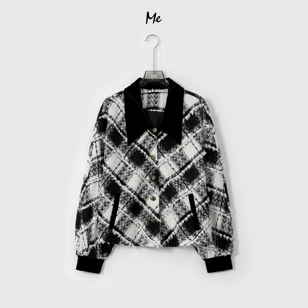 ME【格子小香】秋冬新款时尚气质休闲女士大衣MEQC1854