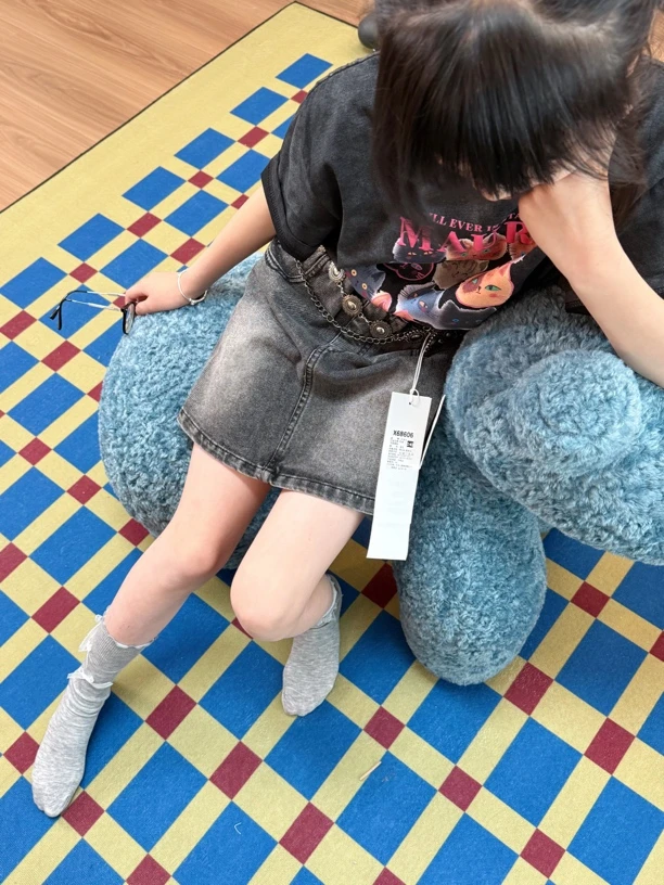 短袖ins长款常规款宽松型圆领T恤时尚中长款INS风中大童卡通