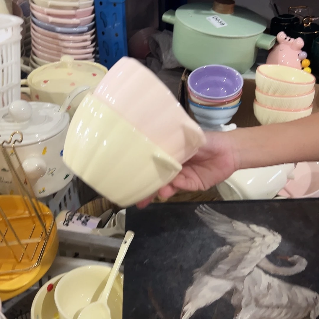 瓷片双耳南瓜粉色黄色