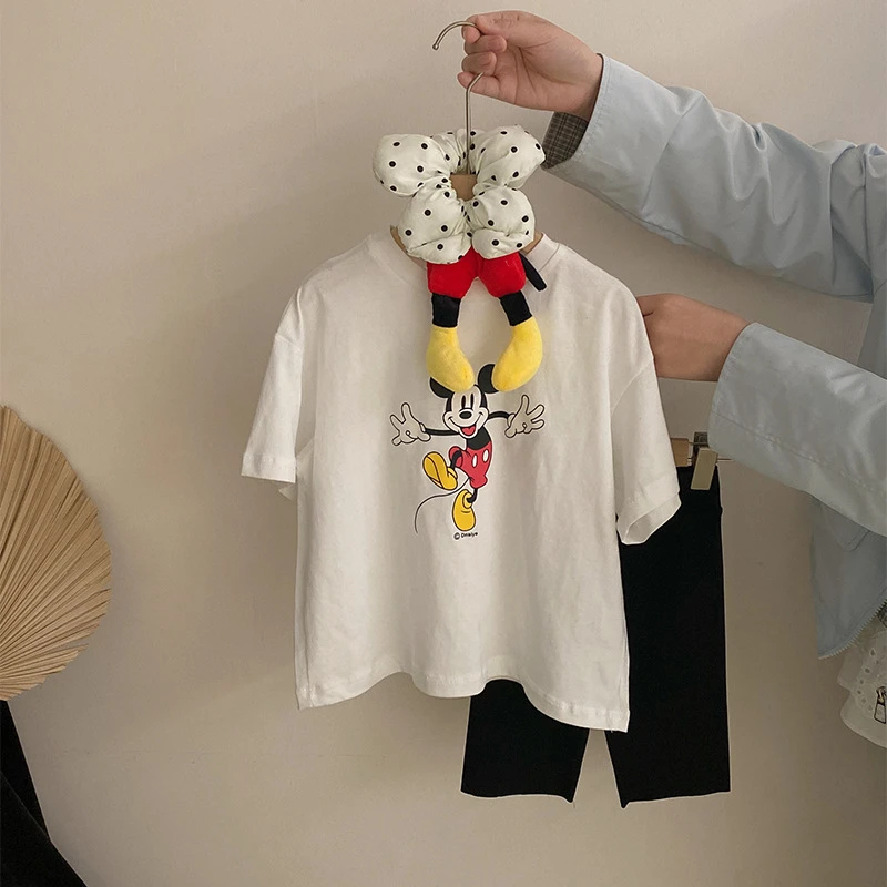 R25295童装女童潮流夏新款儿童韩版卡通短袖上衣裤子两件套百搭潮