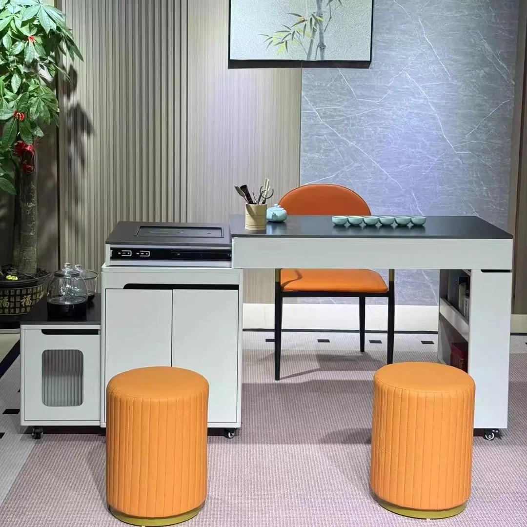 梵沐家813阳台茶桌旋转伸缩移动茶桌茶桌椅组合轻奢岩板茶台简约