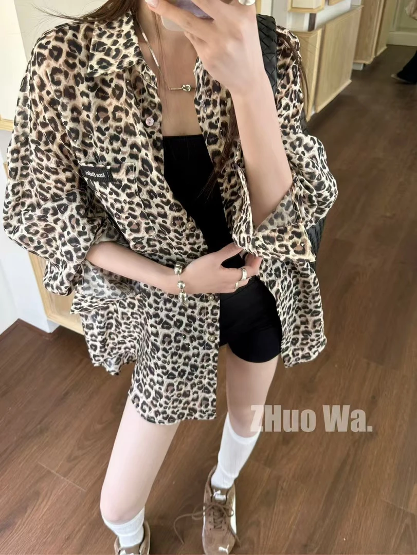 1CY15依美丁时尚重工烫钻豹纹衬衣外套