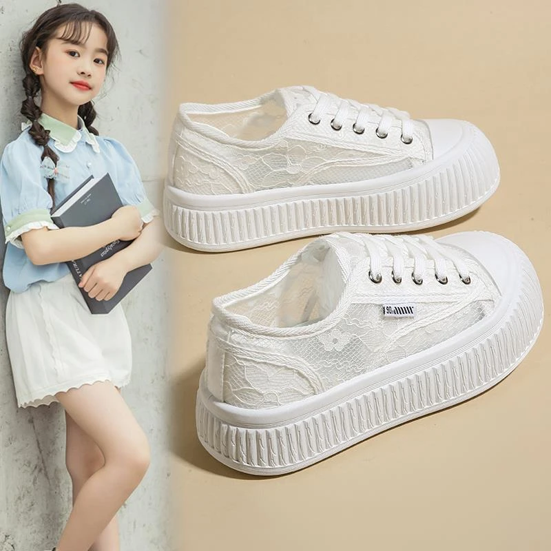 FAVMARTHA女童帆布鞋2025夏款透气学生单网鞋薄款洋气大童轻便少