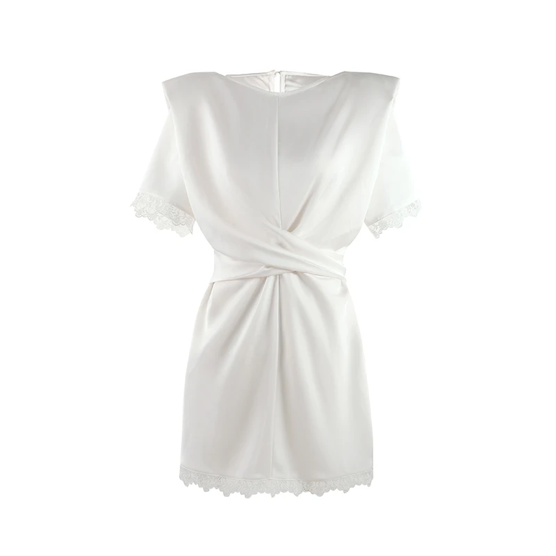 2025夏季新款蕾丝拼接气质上衣女士短袖显瘦系带上衣SHBZXP641334