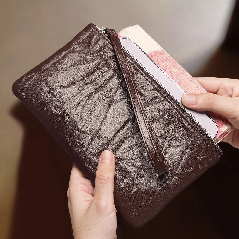 真皮钱包女士2025新款一片式薄长款钱夹袋男式女款大钞现金收纳