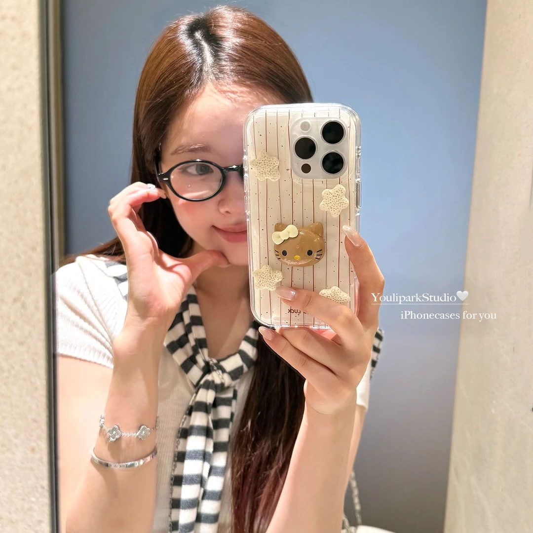夏日可爱黑皮KT适用苹果16Promax大孔手机壳vivo华为oppo小米15女
