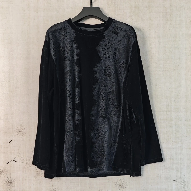 【清版福利】黑色丝绒蕾丝上衣
