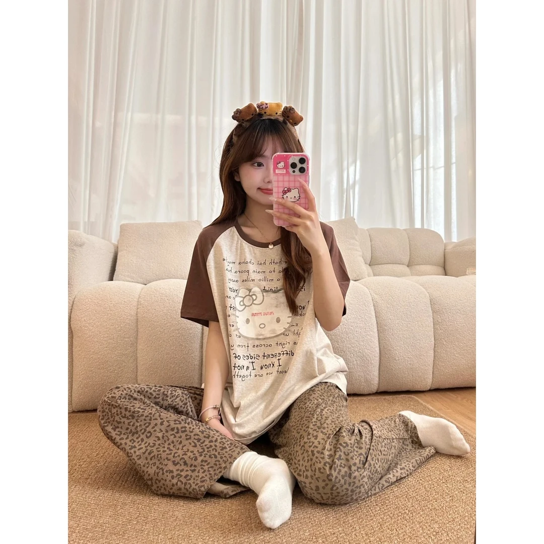 【奶豹kitty猫】甜美可爱凯蒂猫短袖睡衣女2025夏季套装休闲家居服