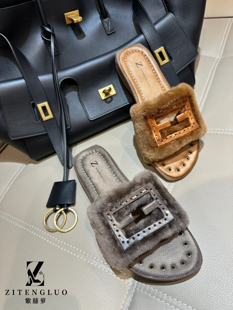 ZiTengLuo/25年早秋羊羔毛毛毛拖外穿时尚款708-14