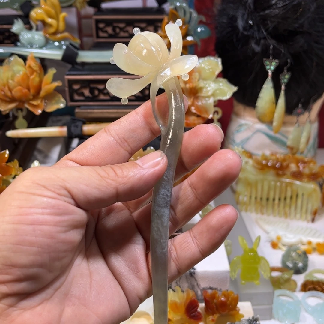 蛇纹石玉发簪合金璐