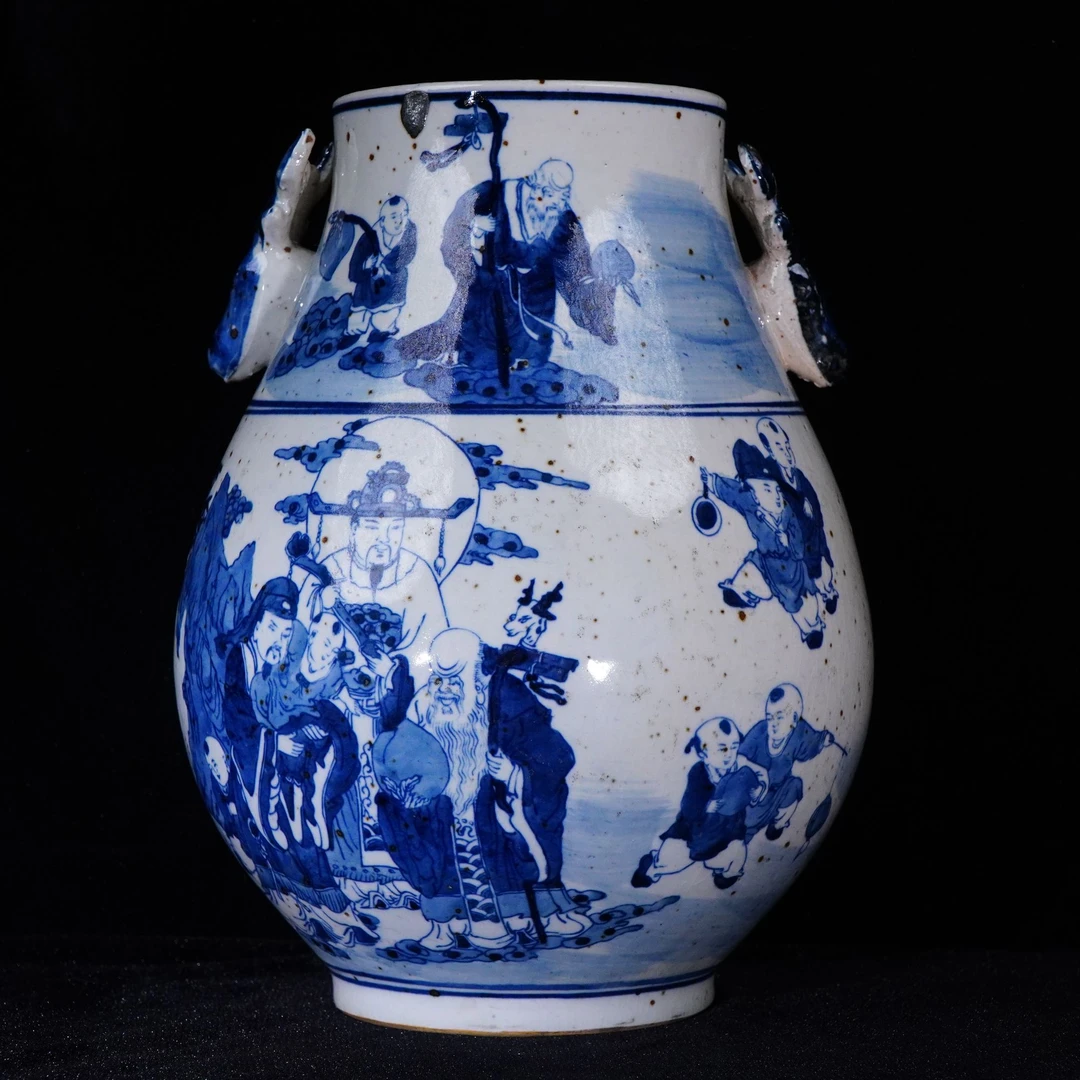 Lot23-C青花人物鹿头双耳尊-清光绪年制h33-GW12280008001041