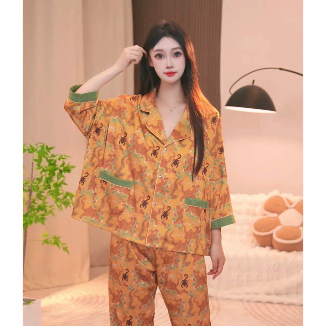 2025款春夏季新品长袖宽松时尚大码舒适女士睡衣家居服套装BFF