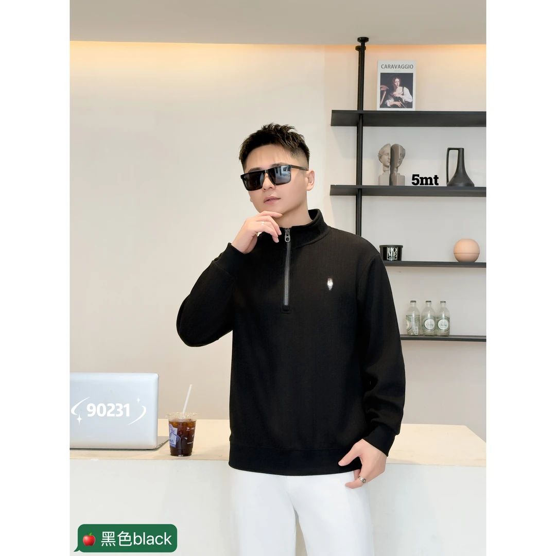 美式复古重磅针织卫衣男潮牌百搭半开衫外套男秋冬款POLO衫90231