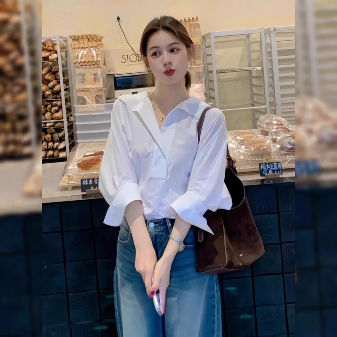 芯娇晴法式白色长袖衬衫女2025新款春季轻奢减龄洋气女士衬衣上衣
