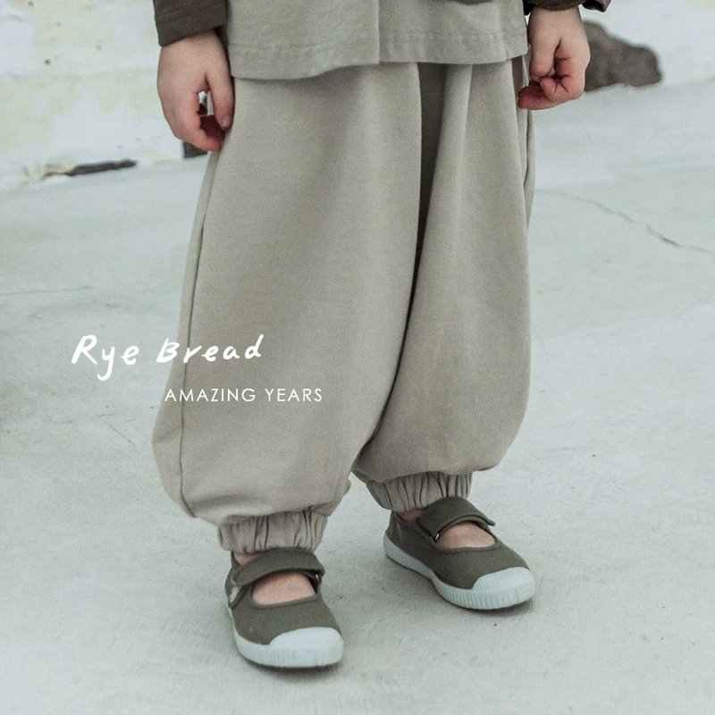 ryebread/黑面包童装 韩版男小童字母刺绣束脚宽松休闲卫裤 5春