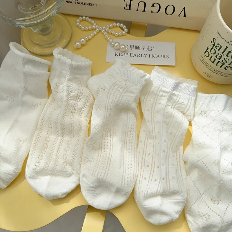 白色袜子女款夏天轻薄网眼镂空透气棉袜ins日式甜美少女短筒袜