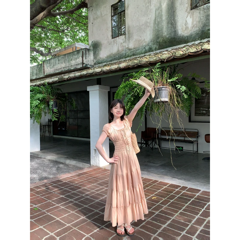 板栗西西【柔光铃兰】夏季法式高级设计感打揽重工气质连衣裙长裙