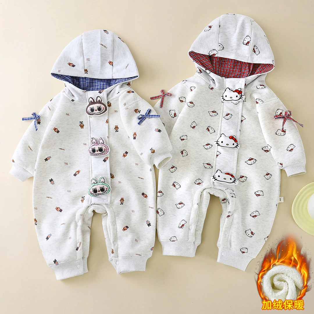 通用长爬宝宝连体衣秋冬风哈衣加绒爬服连帽春秋【加绒连帽连体】