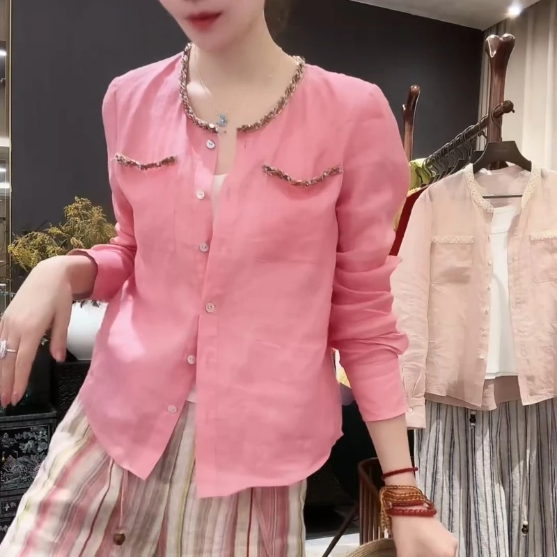 2025【树莓】新款百搭手工缝制钉珠防晒外套衬衫开衫LK2502887