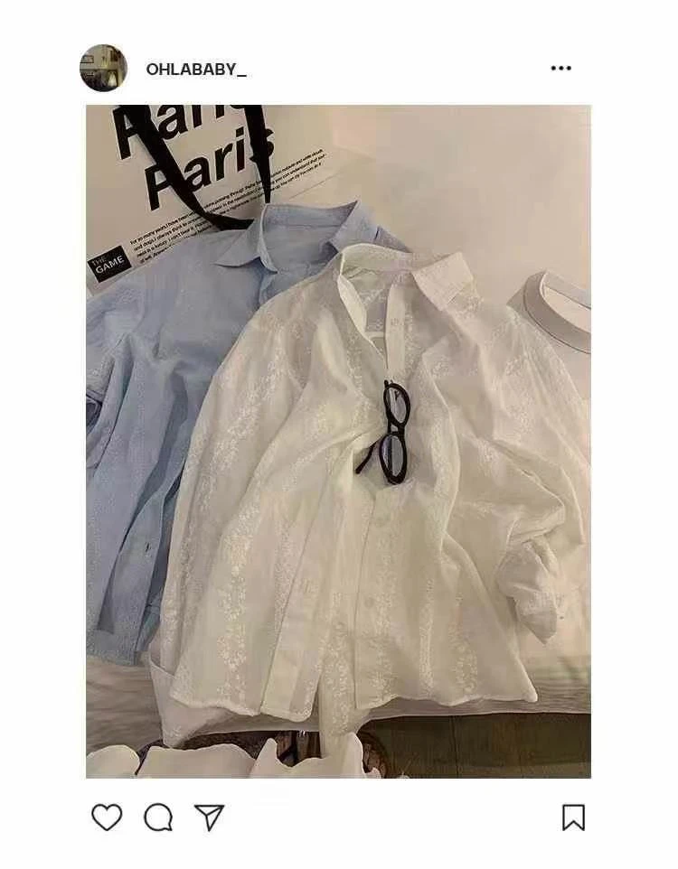 【提花衬衫】张丹丹重工刺绣衬衫女时髦宽松显瘦衬衣小清新上衣薄款