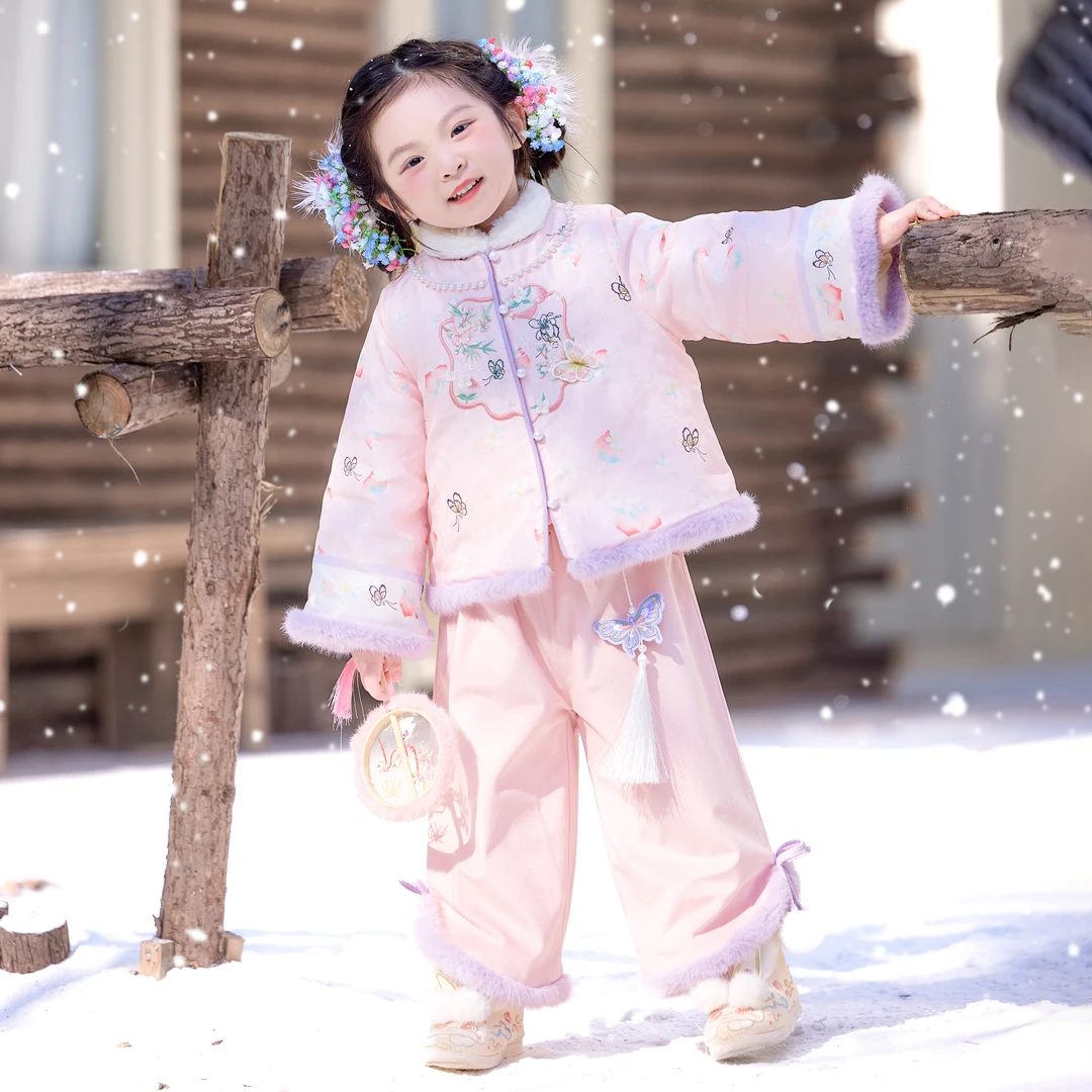 童锣湾儿童汉服套装女童冬季中国风拜年服小女孩新中式【奶油桃桃】