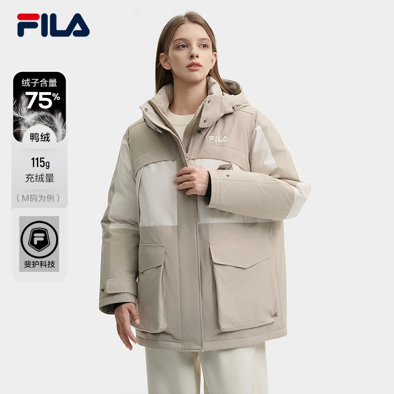 Fila/斐乐情侣羽绒服24冬季新款拼色休闲宽松连帽外套F51W449903F