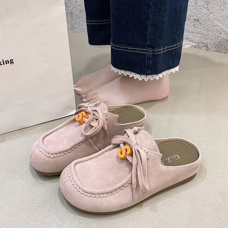 包头半拖鞋女夏外穿2025新款厚底休闲复古勃肯鞋一脚蹬懒人袋鼠鞋