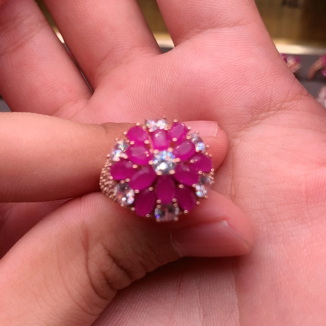 红宝石戒指银S925镶嵌